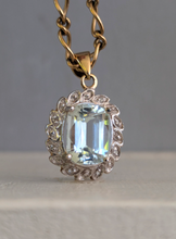 Load image into Gallery viewer, Vintage aquamarine & diamond petal pendant 9ct yellow gold