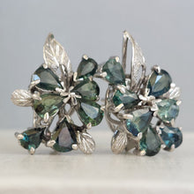 Load image into Gallery viewer, Divine Vintage Parti sapphire spray earrings 9ct white gold