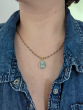 Load image into Gallery viewer, Vintage aquamarine & diamond petal pendant 9ct yellow gold