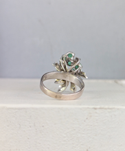 Load image into Gallery viewer, Vintage c1970s emerald cluster ring in silver.