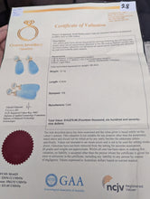 Load image into Gallery viewer, Opulent vintage hand carved Aquamarine drop earrings 10ct gold