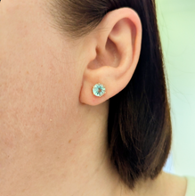 Load image into Gallery viewer, Aquamarine stud earrings 9ct rosey yellow gold