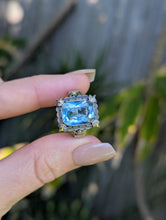 Load image into Gallery viewer, Art Deco bright blue glass ring in 900 silver