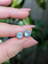 Load image into Gallery viewer, Aquamarine stud earrings 9ct rosey yellow gold