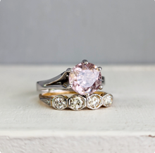Load image into Gallery viewer, Primrose pink natural zircon in vintage high set 9ct white gold