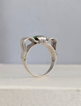 Load image into Gallery viewer, Wonderful handmade silver ribbon ring c1940s with mint tourmaline.