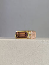 Load image into Gallery viewer, Pink tourmaline & diamond brutalist signet in 9ct yellow gold