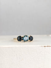 Load image into Gallery viewer, Vivid blue and teal Australian sapphire trilogy in 9ct yellow gold