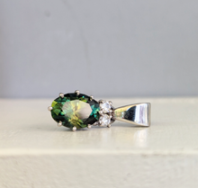 Load image into Gallery viewer, Luminous Australian parti sapphire & diamond pendant 9ct white gold
