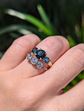 Load image into Gallery viewer, Bright Australian parti sapphire trilogy 9ct white and yellow gold
