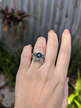 Load image into Gallery viewer, Bright Australian parti sapphire trilogy 9ct white and yellow gold