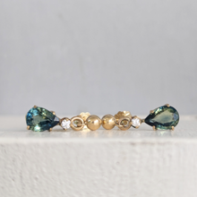 Load image into Gallery viewer, Australian parti sapphire and diamond drop earrings in 9ct yellow gold c1980s