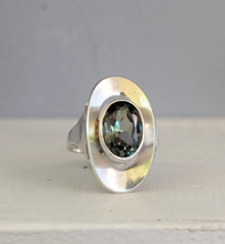Load image into Gallery viewer, Shield maiden mid century green spinel ring in silver