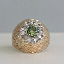 Load image into Gallery viewer, Textured bombe style parti sapphire ring 9ct gold