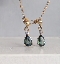 Load image into Gallery viewer, Australian parti sapphire and diamond drop earrings in 9ct yellow gold c1980s