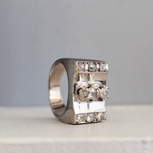 Load image into Gallery viewer, Old European diamond tank ring in 9ct white gold.