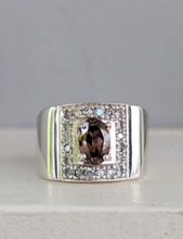 Load image into Gallery viewer, Statement chocolate zircon and Goshenite wide sterling silver ring