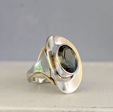 Load image into Gallery viewer, Shield maiden mid century green spinel ring in silver