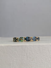 Load image into Gallery viewer, Australian harlequin parti sapphire band 9ct vintage yellow gold setting.