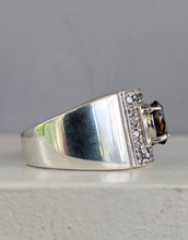 Load image into Gallery viewer, Statement chocolate zircon and Goshenite wide sterling silver ring