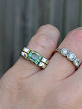 Load image into Gallery viewer, Wonderful handmade silver ribbon ring c1940s with mint tourmaline.