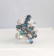 Load image into Gallery viewer, Bright Australian sapphire spray cocktail ring in silver c1970s