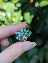Load image into Gallery viewer, Vintage c1970s emerald cluster ring in silver.