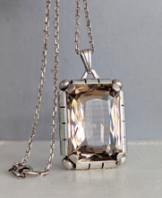 Load image into Gallery viewer, German mid century smokey quartz pendant & chain in silver