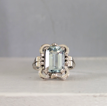 Load image into Gallery viewer, Mid century silver aquamarine ring German made.