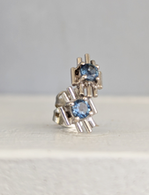 Load image into Gallery viewer, Brutalist Australian blue sapphire earrings c1970s 9ct white gold