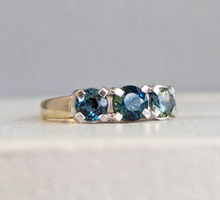 Load image into Gallery viewer, Bright blue parti trilogy in 9ct yellow and white gold