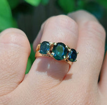 Load image into Gallery viewer, High set architectural parti sapphire 9ct vintage ring
