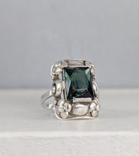 Load image into Gallery viewer, 'Monets Gardens' French made green spinel silver ring c1930s
