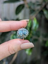 Load image into Gallery viewer, Aquamarine and diamond cluster halo c1990s in 9ct yellow and white gold