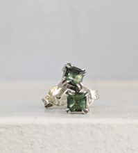 Load image into Gallery viewer, Luminous green Australian sapphire silver studs c1980s