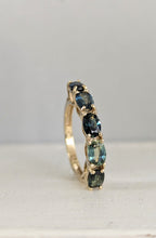 Load image into Gallery viewer, Australian harlequin parti sapphire band 9ct vintage yellow gold setting.