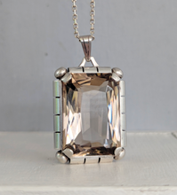 Load image into Gallery viewer, German mid century smokey quartz pendant & chain in silver