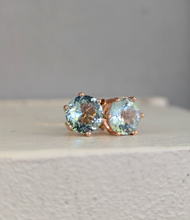 Load image into Gallery viewer, Aquamarine stud earrings 9ct rosey yellow gold