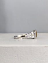 Load image into Gallery viewer, Natural bright yellow sapphire & diamond Art Deco ring 18ct white gold