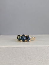 Load image into Gallery viewer, Peacock blue parti trilogy in vintage 9ct yellow gold