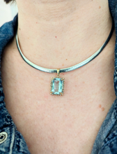 Load image into Gallery viewer, 1960s Aquamarine & diamond pendant in 9ct yellow gold.
