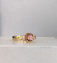 Load image into Gallery viewer, Vintage pink tourmaline and diamonds in 9ct yellow gold
