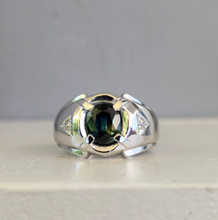 Load image into Gallery viewer, Parti sapphire signet with diamonds in 10ct white gold