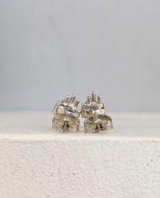 Load image into Gallery viewer, Brutalist Australian blue sapphire earrings c1970s 9ct white gold