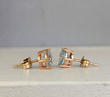 Load image into Gallery viewer, Aquamarine stud earrings 9ct rosey yellow gold