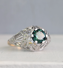 Load image into Gallery viewer, c1925 Art deco Green sapphire bombe ring in platinum and 18ct yellow gold