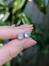 Load image into Gallery viewer, Aquamarine stud earrings 9ct rosey yellow gold