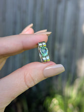 Load image into Gallery viewer, Wonderful handmade silver ribbon ring c1940s with mint tourmaline.