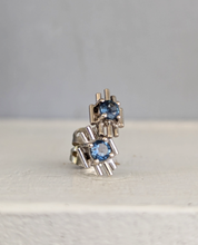 Load image into Gallery viewer, Brutalist Australian blue sapphire earrings c1970s 9ct white gold