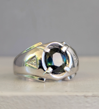 Load image into Gallery viewer, Parti sapphire signet with diamonds in 10ct white gold